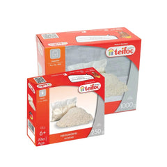 Teifoc water-soluble mortar packaging features two red boxes with white and orange accents, showcasing the product through a