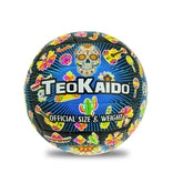 TeoKaido official size football featuring a vibrant design with a skull motif, made of smooth synthetic material.