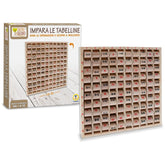 Teorema's "Impara le Tabelline" features a wooden tray with numbered compartments, promoting educational play.
