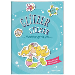 TESSLOFF Glitter Sticker Coloring Book features a playful mermaid design with vibrant colors and fun underwater elements.