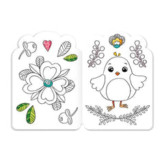 TROTSCH Easter Fun Colouring Book features pastel floral and bird illustrations with a heart on a white background.