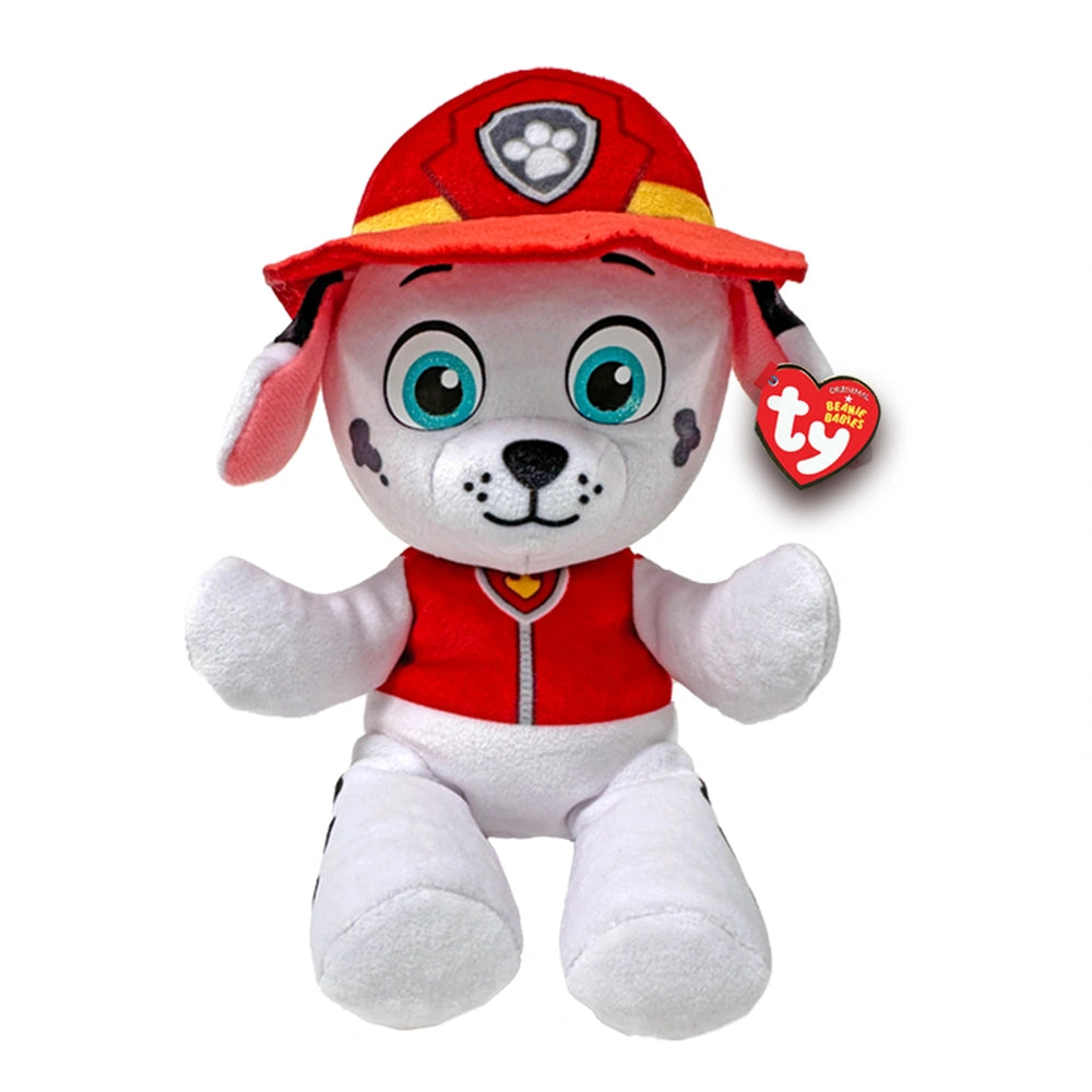 TY - Beanie Babies Marshall plush toy with white body, red hat, large blue eyes, and a heart-shaped TY tag.