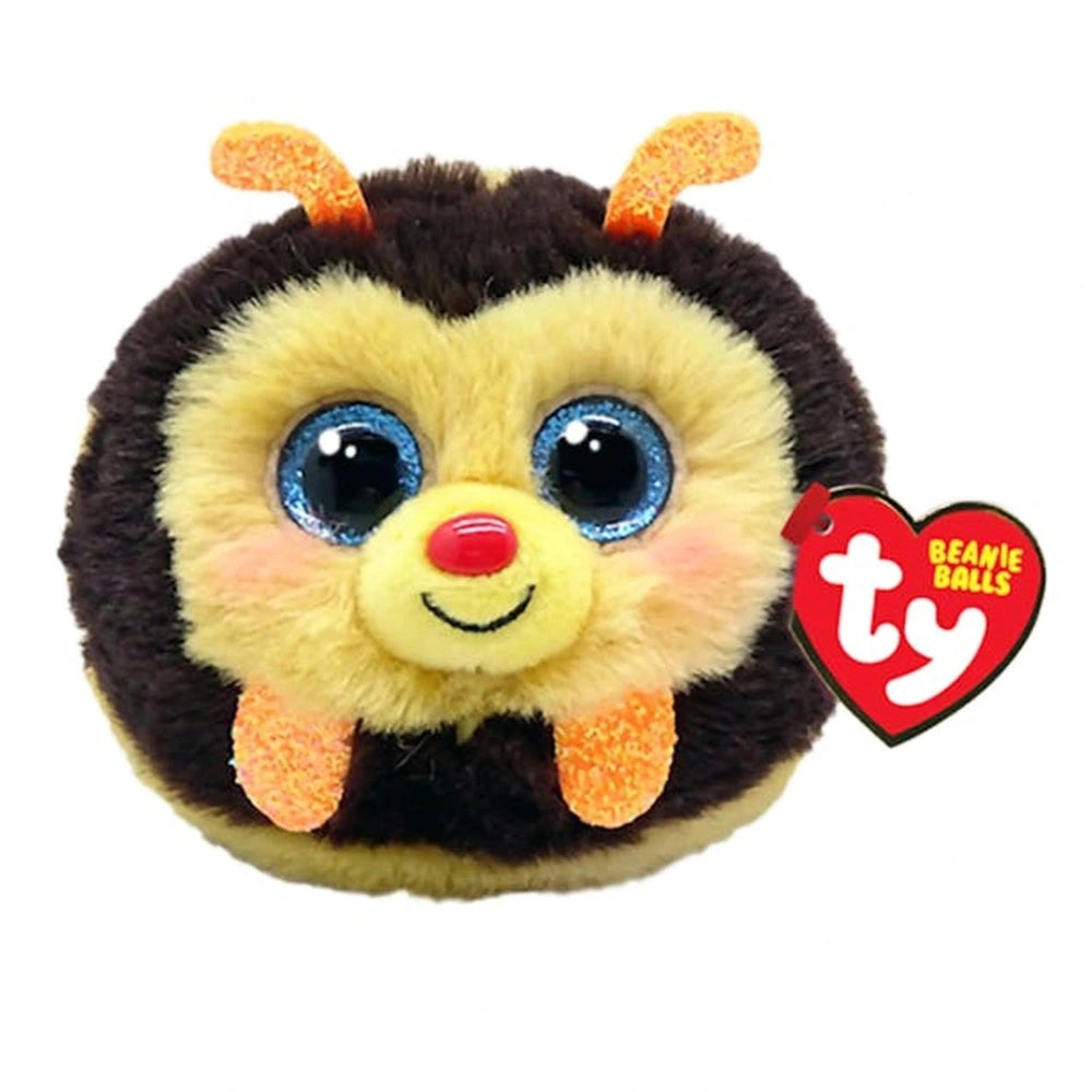TY - Beanie Bellies Puffies Zinger Bee 6 cm plush toy with a brown body, yellow face, orange antennae, and glittery blue eyes