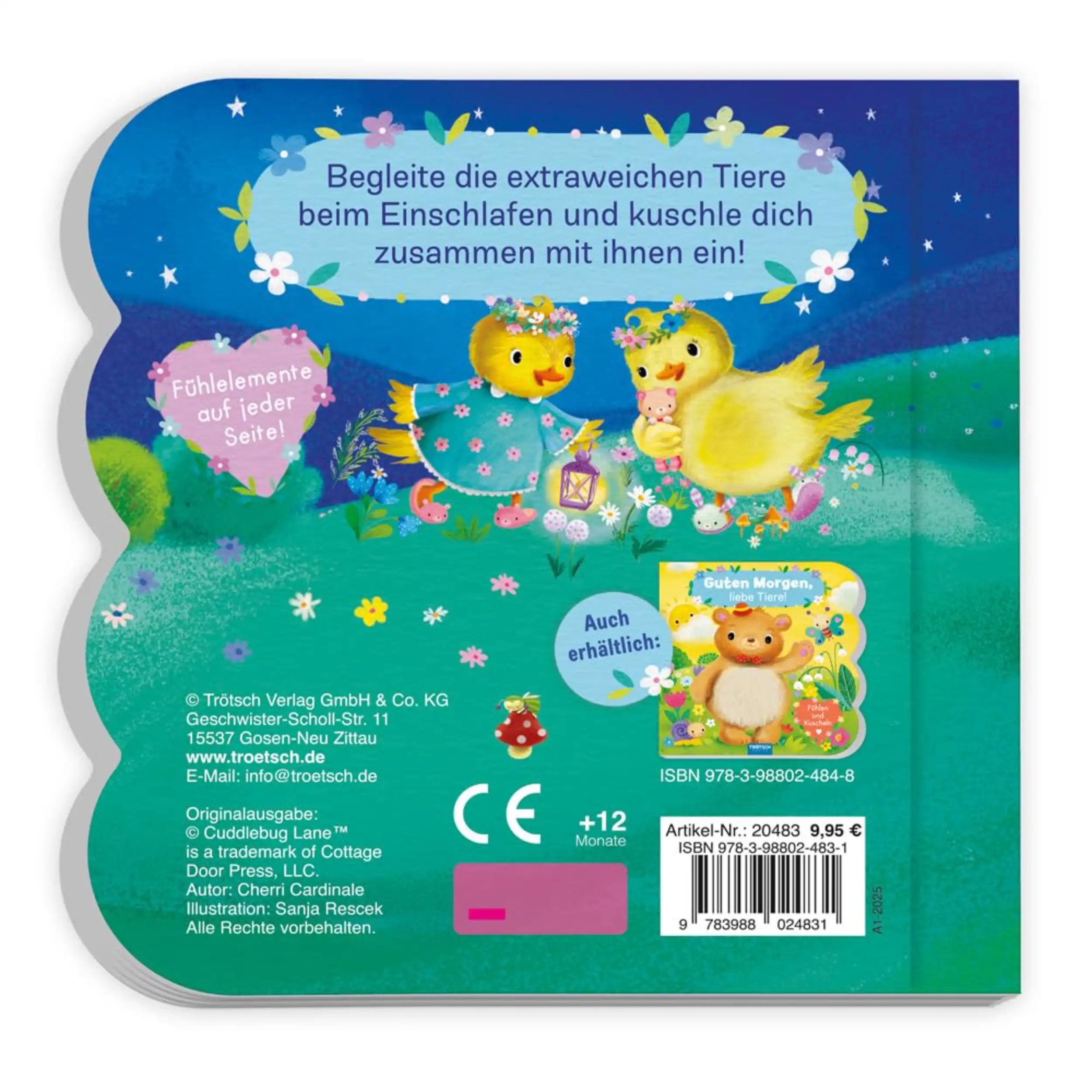 TROTSCH children's book cover features a yellow duck and pink chick in a starry sky with vibrant colors and playful text.