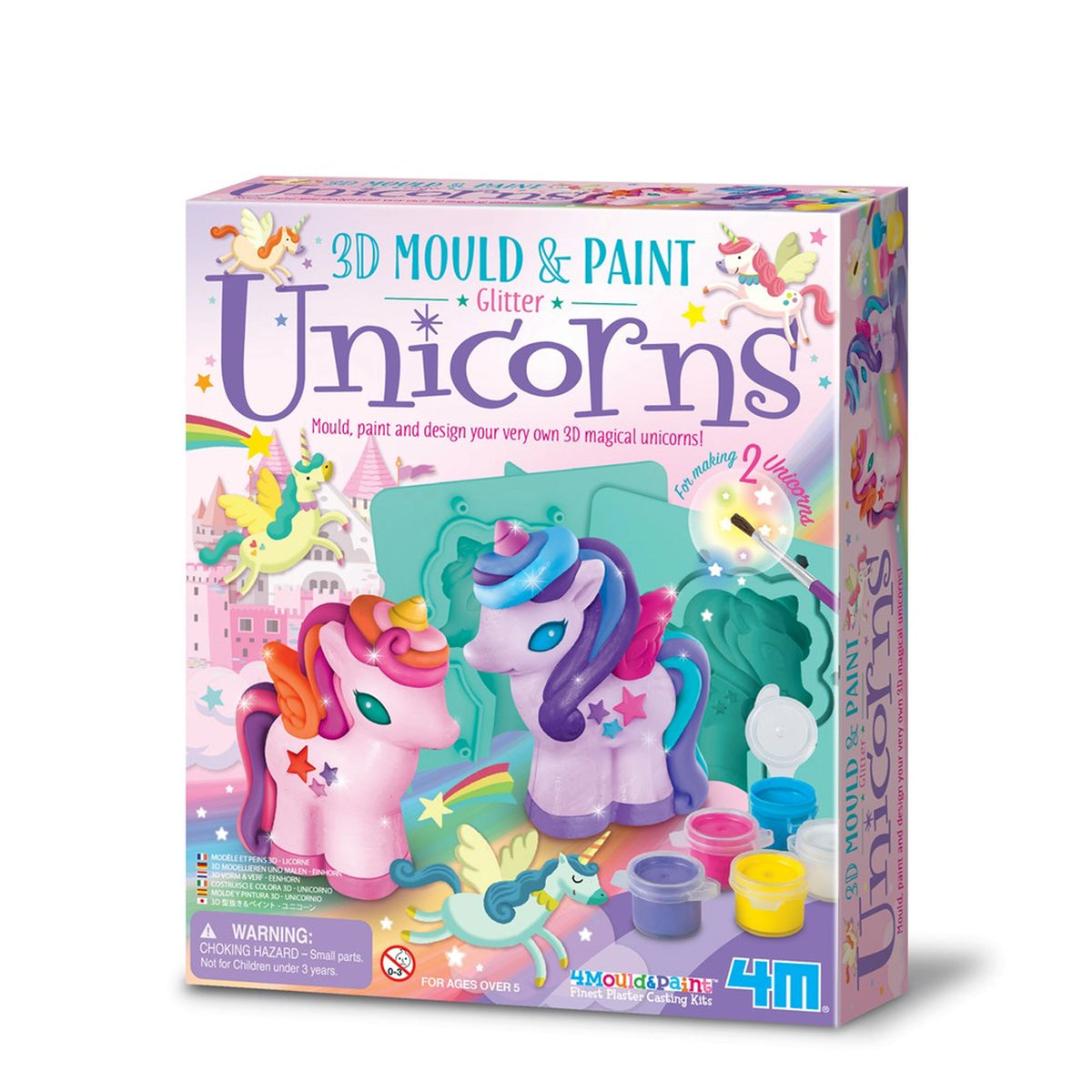4M - Moules et Peins 3D Licornes Pailletées - Loisirs Créatifs