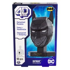 4D Build DC Batman Mask 3D Puzzle Model Kit packaging features a black Batman mask with yellow details on a blue background.