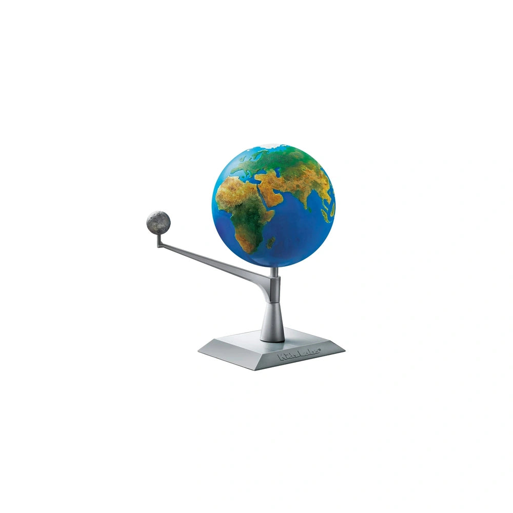 KidzLabs Earth and Moon Model Making Kit features a shiny blue globe with green landmasses on a silver metallic stand.