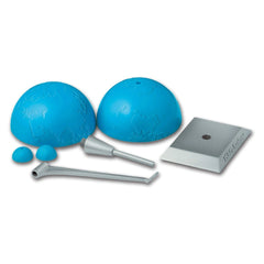 4M KidzLabs Earth and Moon Model Making Kit featuring a blue ball, silver ball, and silver box in a centered layout.
