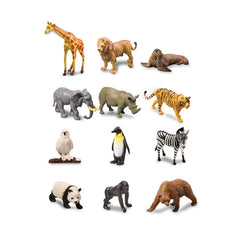 4M KidzLabs Wildlife Animals Digging Kit featuring a yellow giraffe, brown lion, bear, gray rhino, yellow tiger, and black pa