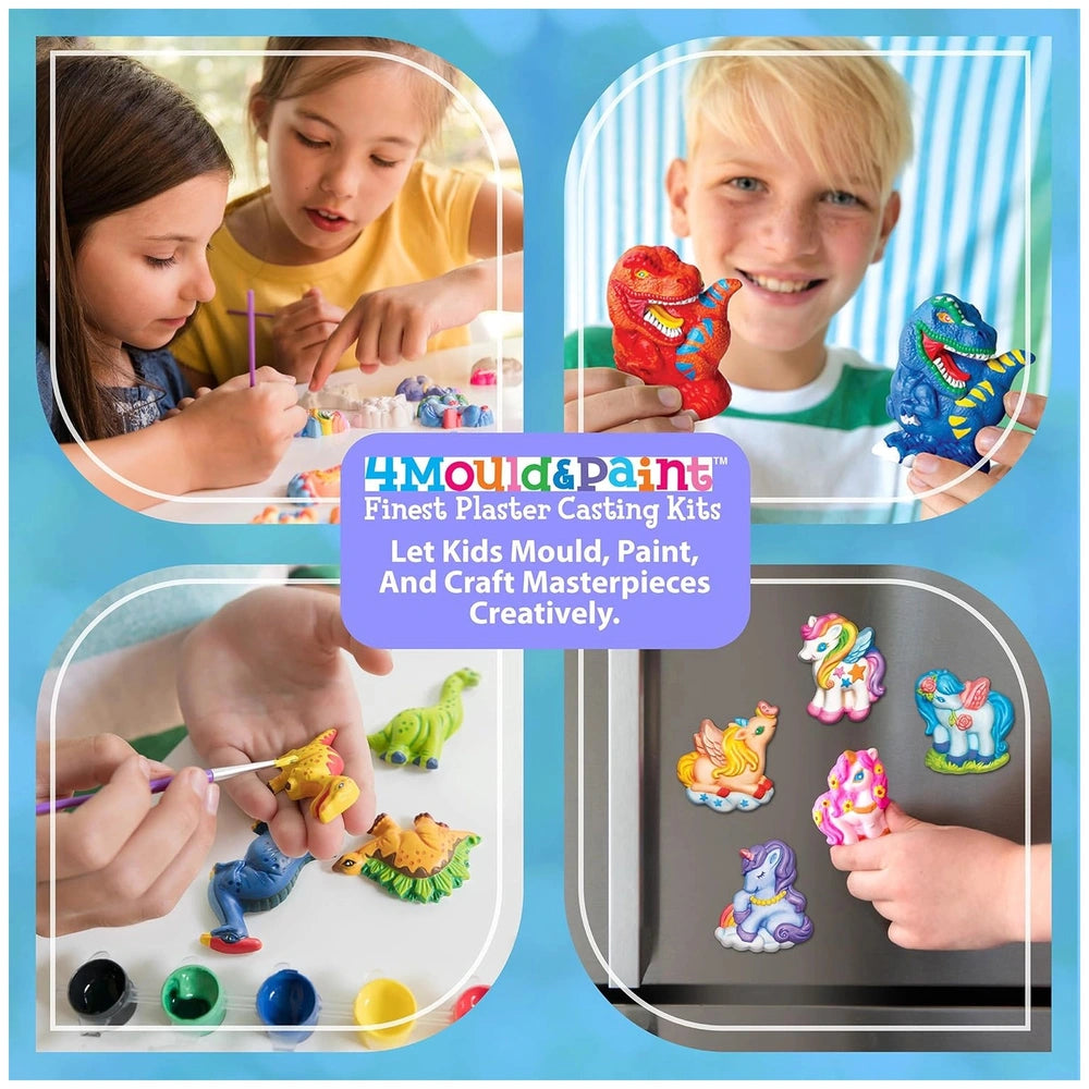 4M Mould & Paint Mermaid crafting kit held by two smiling children, featuring colorful components and a matte cardboard packa