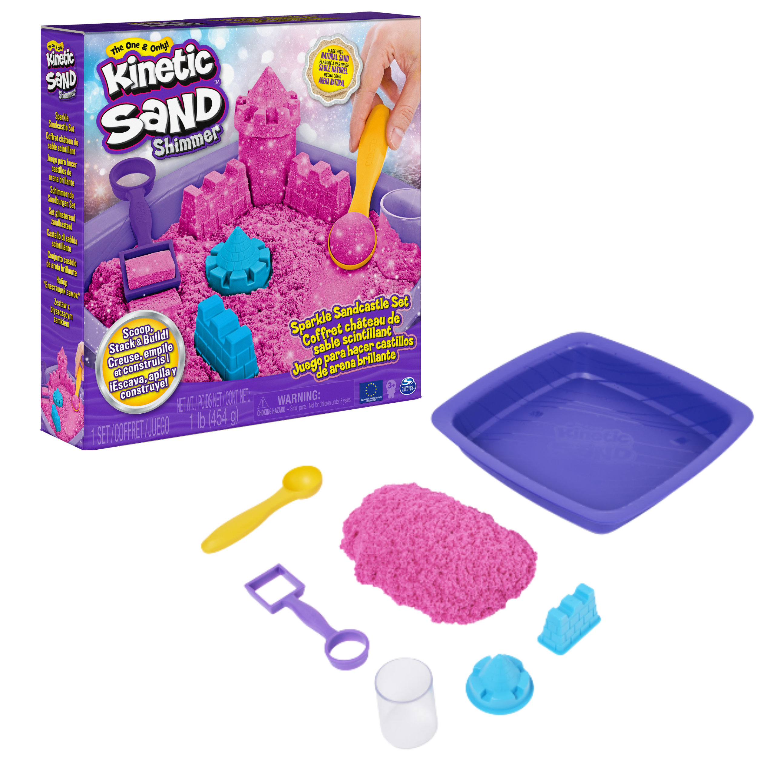 Kinetic Sand Sparkle Sandcastle Set w/ 1lb Pink Shimmer Kinetic