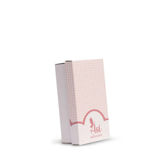 Packaging for ASI Dolls Bomboncin, pink checked pattern with ASI colección logo.