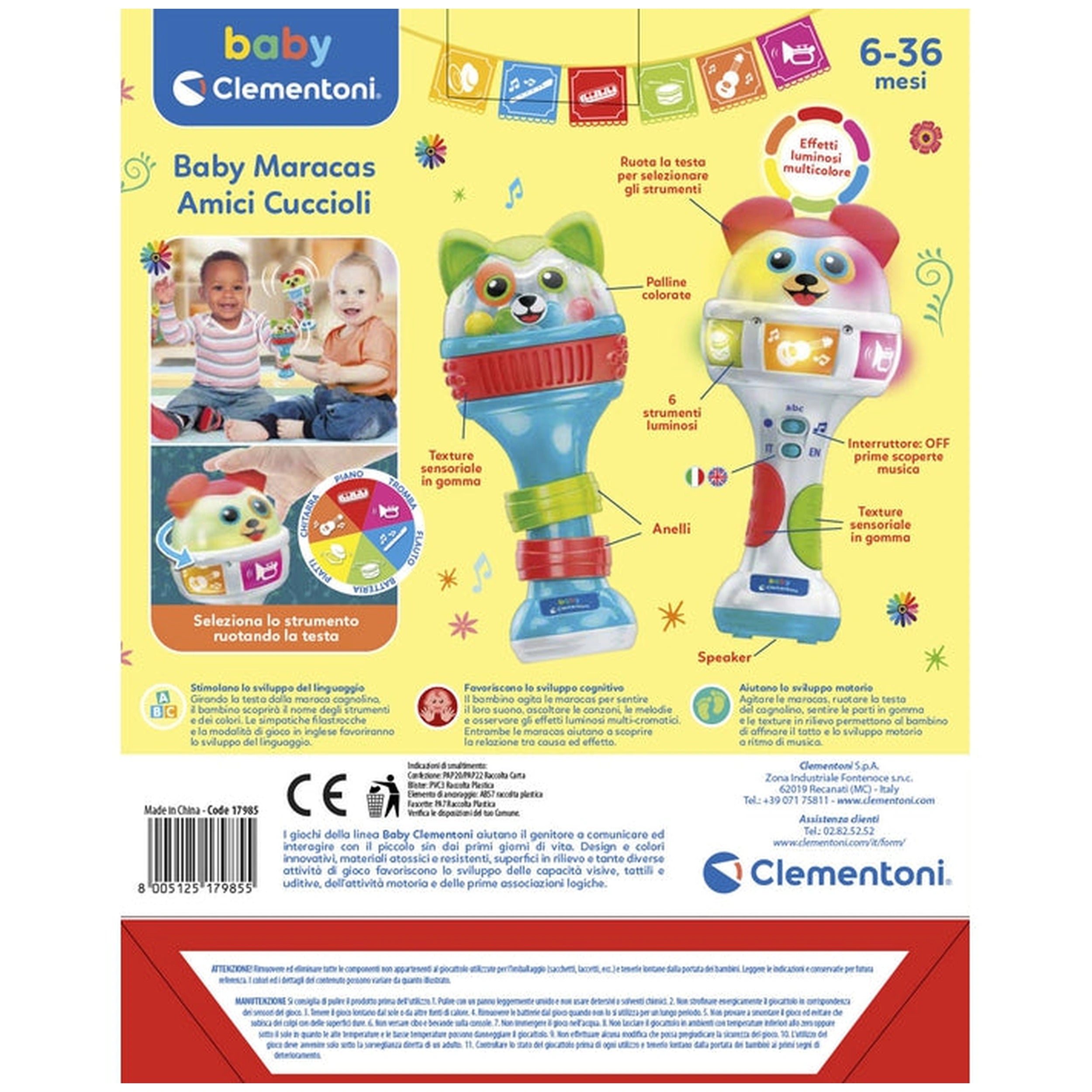 Baby Clementoni - Maracas Bébé Amici Cuccioli Jouets d'Activité Bébé - Édition Italienne