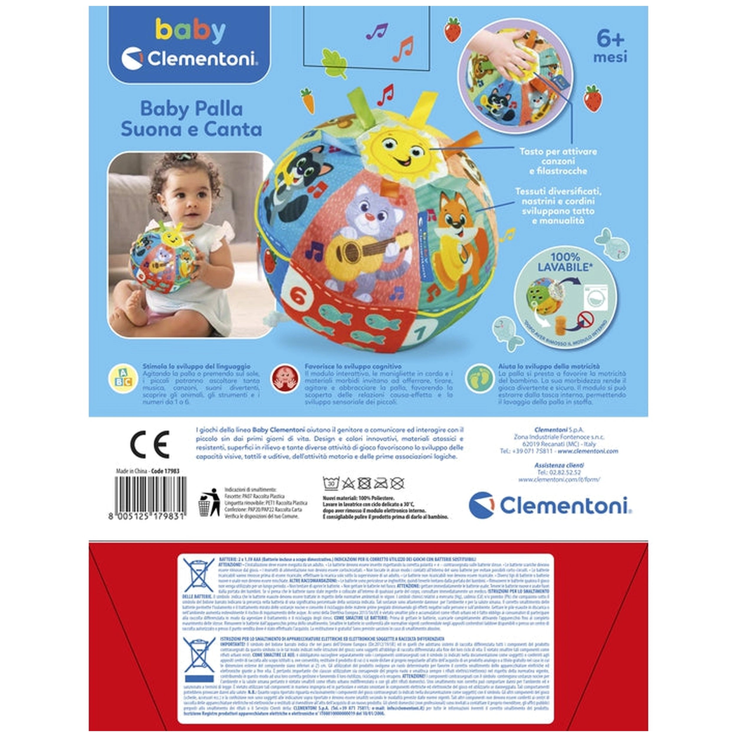 Baby Clementoni - Baby Palla Suona E Canta Baby Activity Toys - Italian Edition