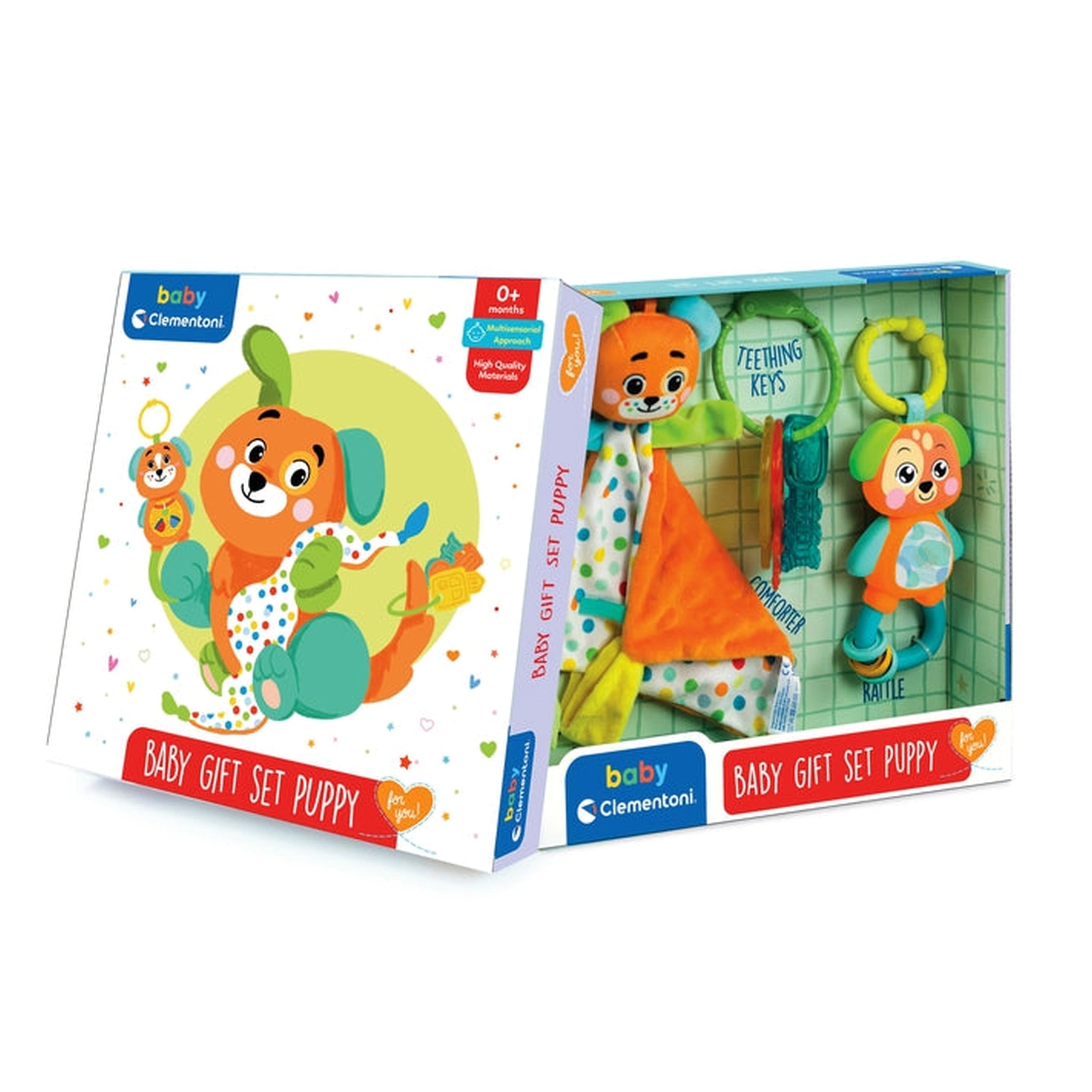Clementoni Bébé - Ensemble Cadeau Doudou Chiot Jouets de Tri et d'Empilage
