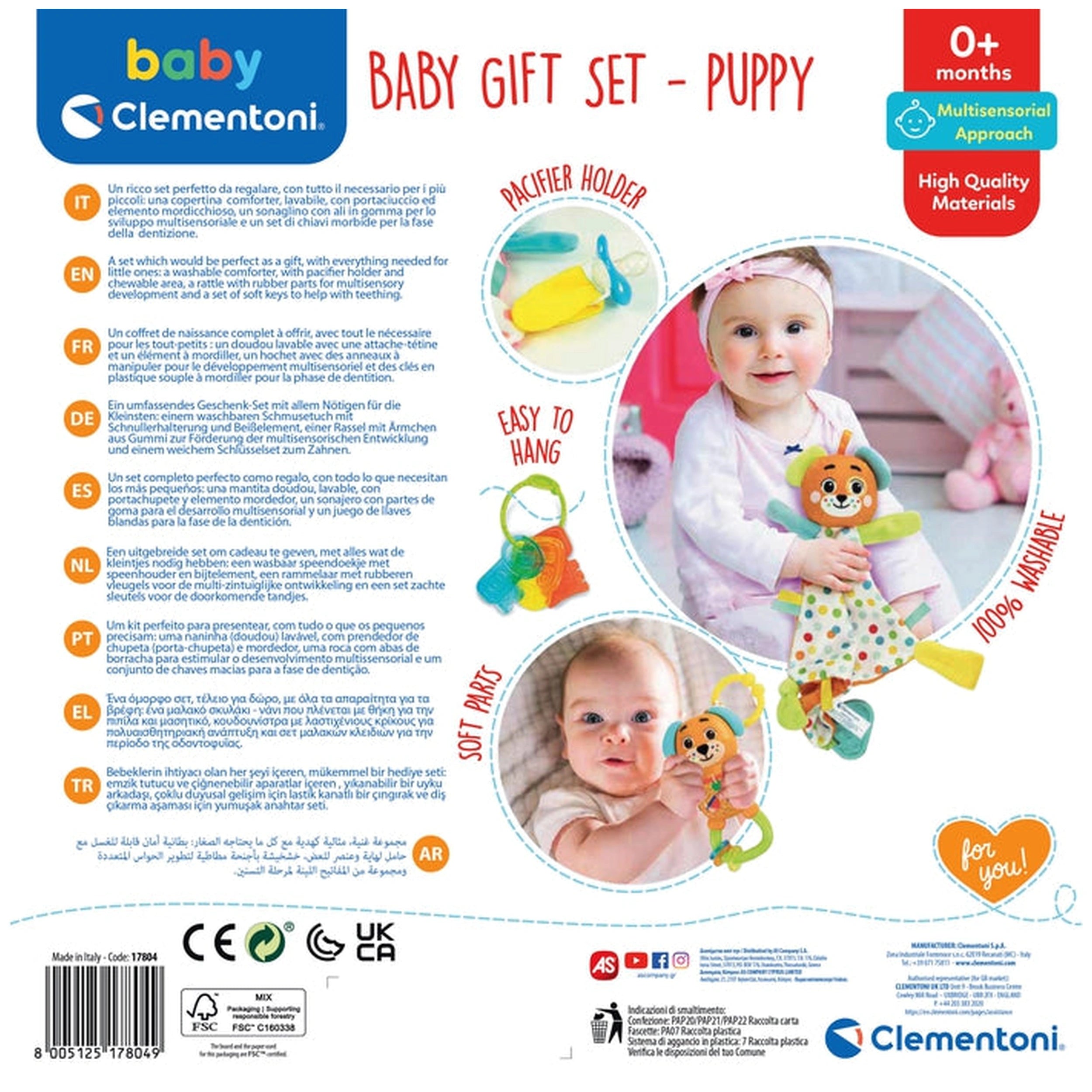 Clementoni Bébé - Ensemble Cadeau Doudou Chiot Jouets de Tri et d'Empilage