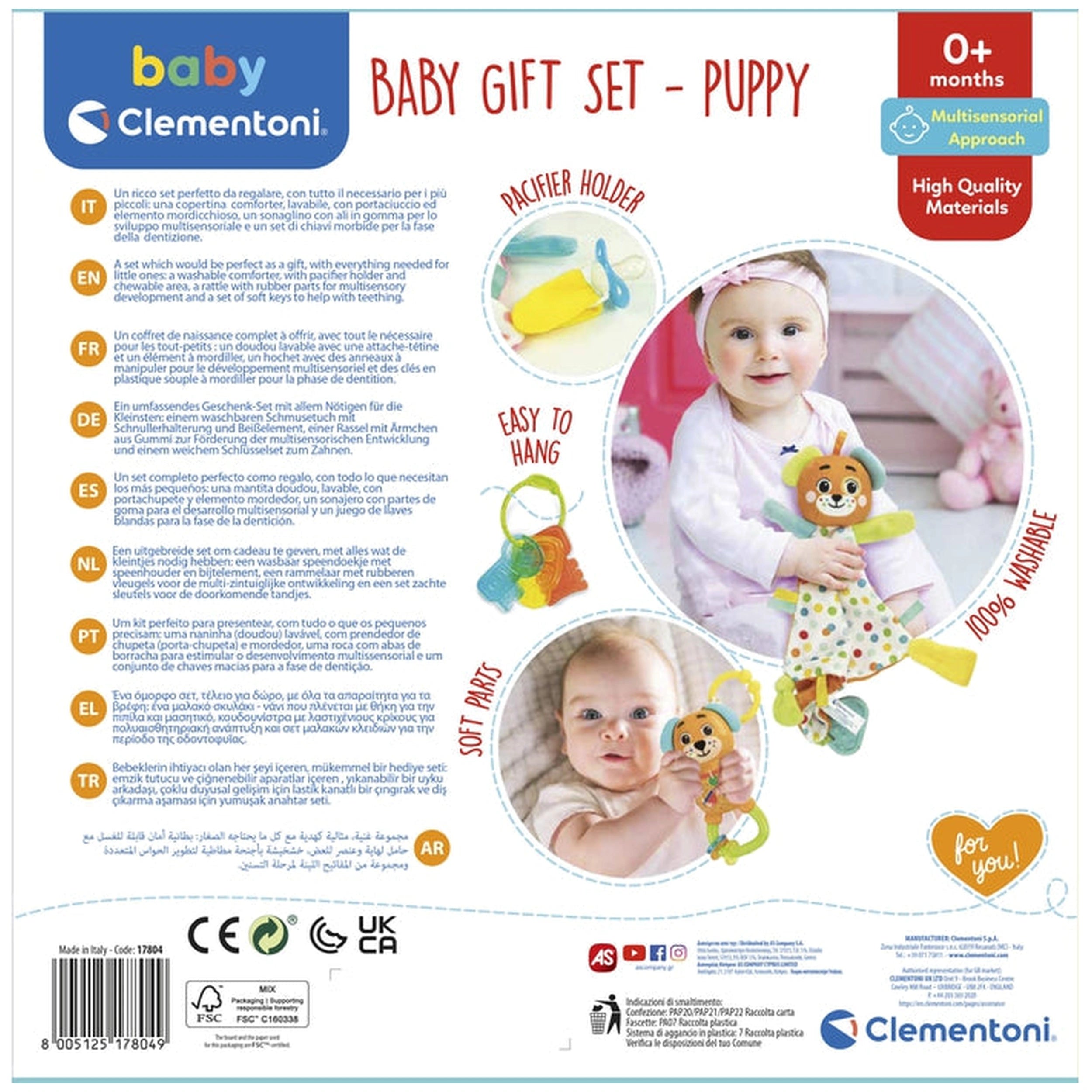 Clementoni Bébé - Ensemble Cadeau Doudou Chiot Jouets de Tri et d'Empilage