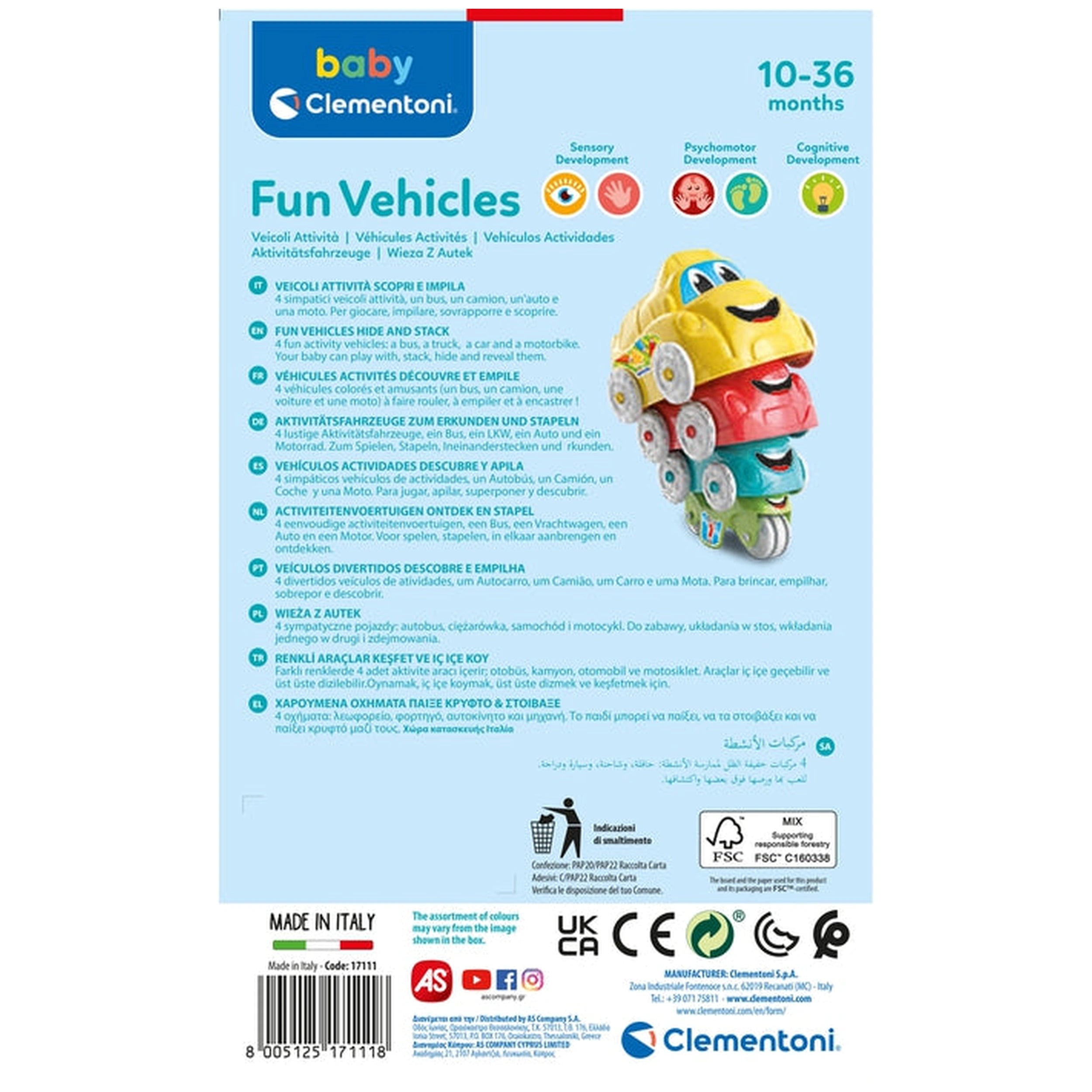 Baby Clementoni - Fun Vehicles Sorting & Stacking Toys