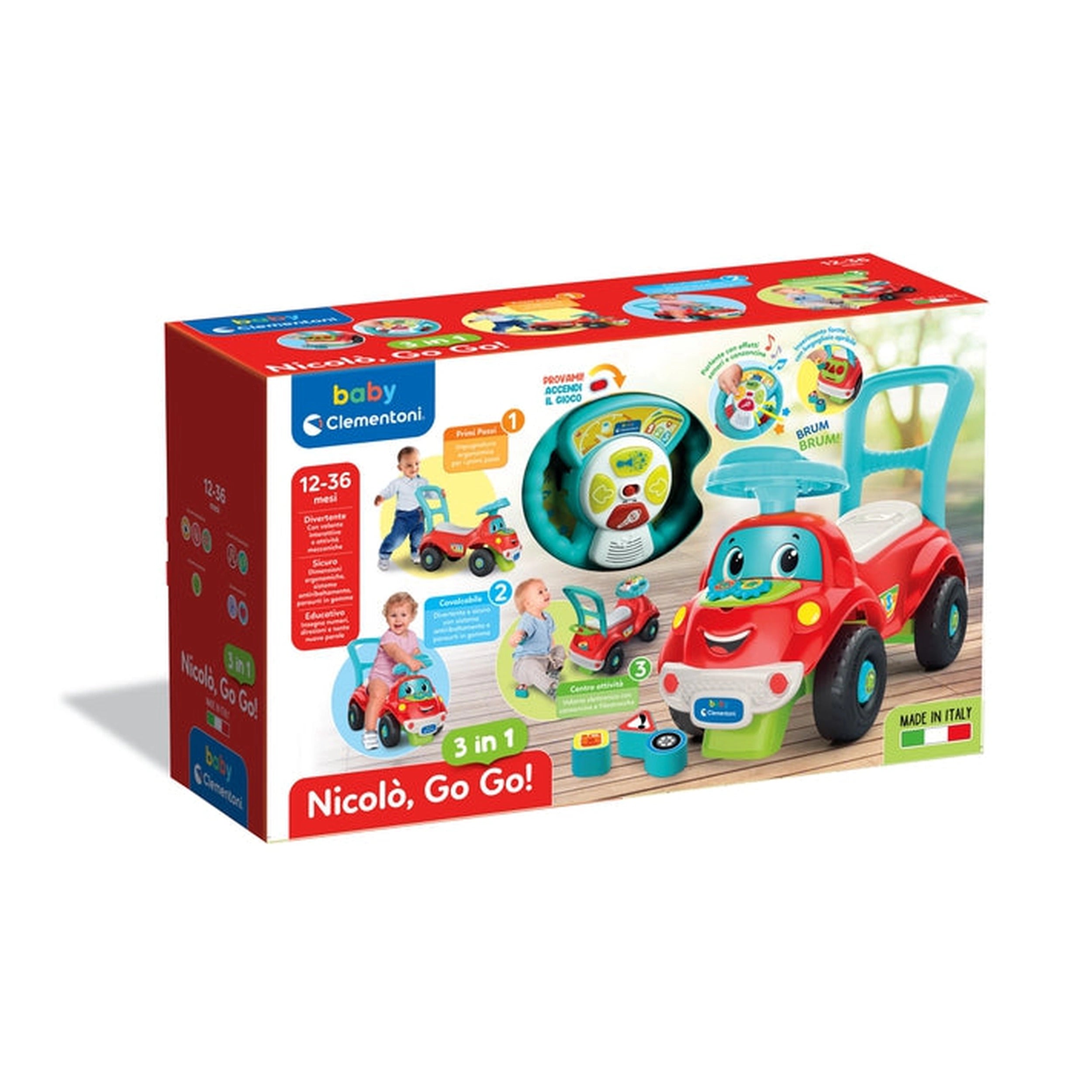 Baby Clementoni - Nicolo Go Go 3 en 1 Jouets à chevaucher - Édition italienne