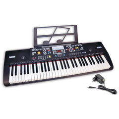 Bontempi 61-Key Digital Keyboard with music stand, colorful controls, and power adapter on a white background.
