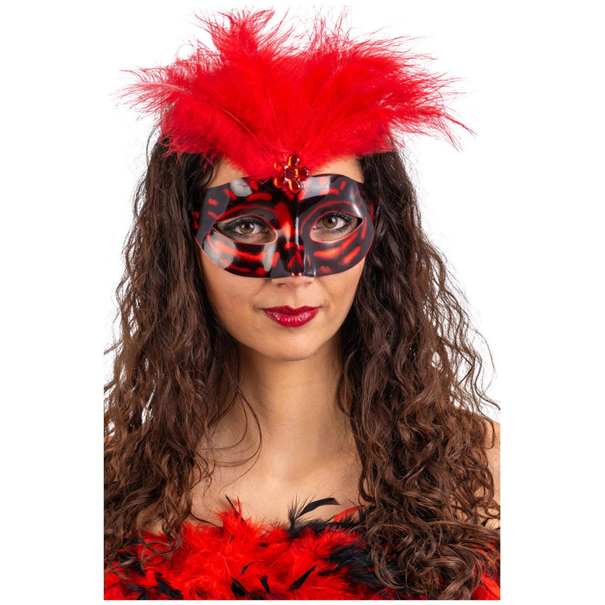 Carnival Toys - Plastic Mask with Red Feathers - Pretend Professions & Role Playing