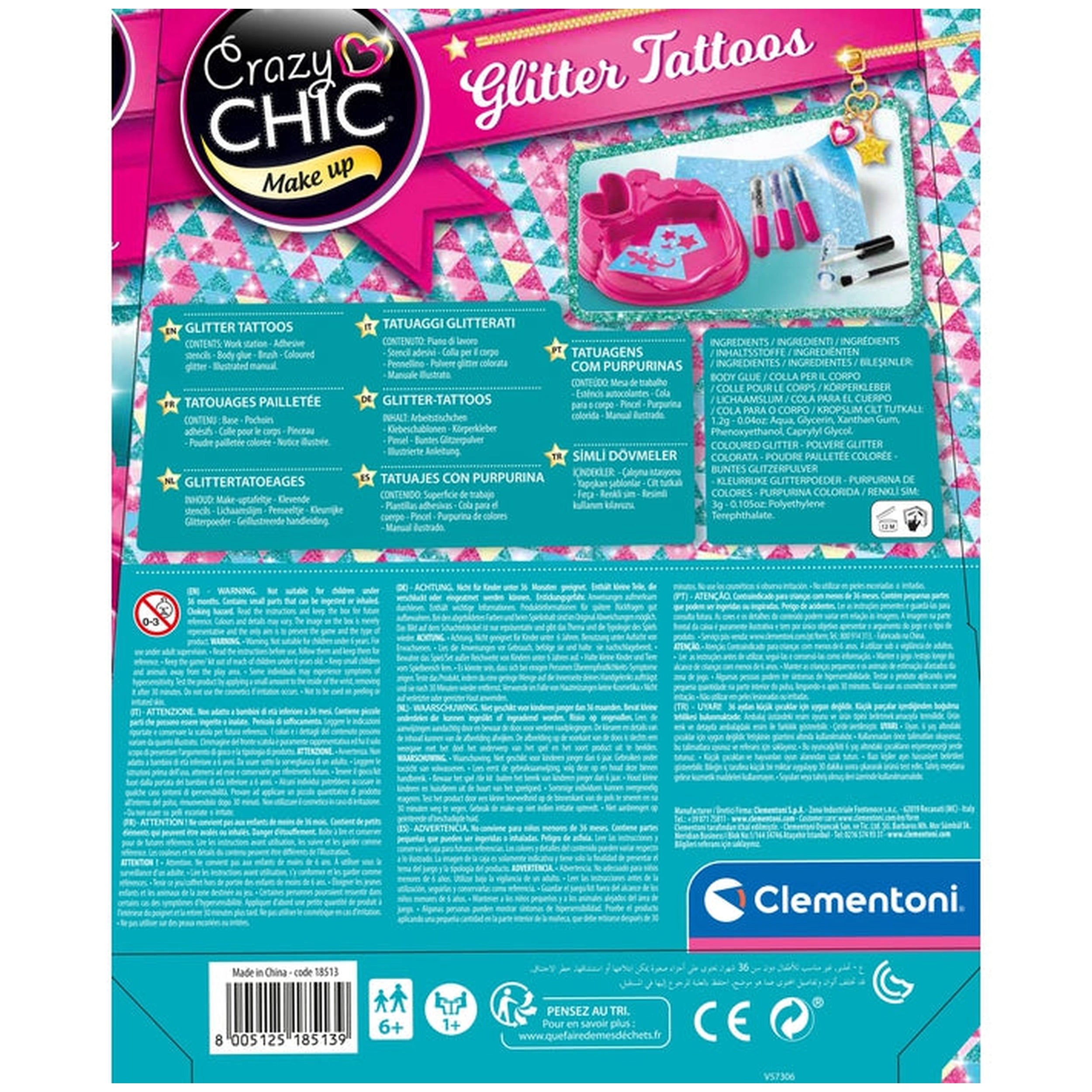 Clementoni Crazy Chic - Maquillage Tatouage Pailleté