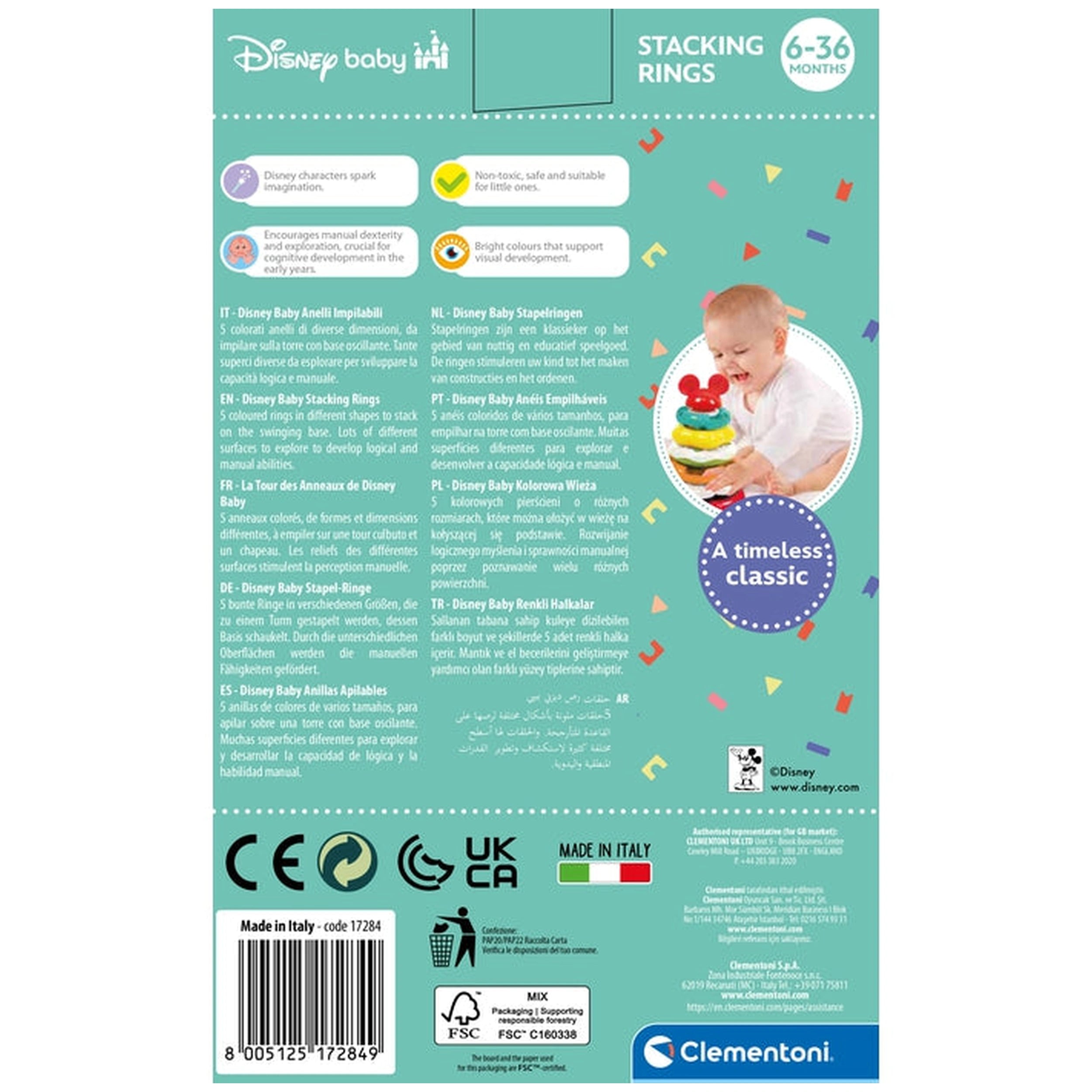 Clementoni Disney Baby - Anneaux de tri et d'empilage Baby Mickey