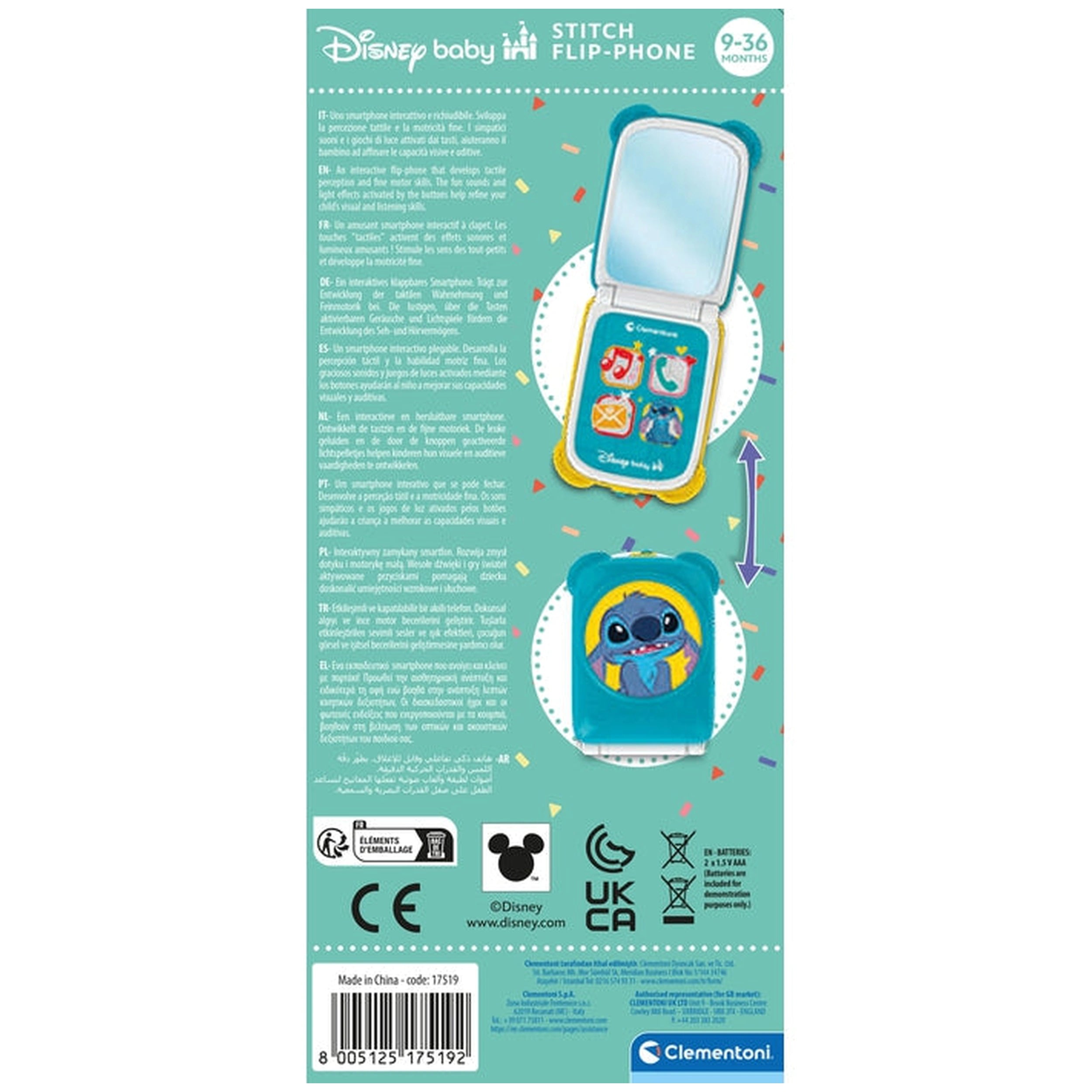 Clementoni - Disney-Stitch-Flip-Phone - Jouets d'activité pour bébés