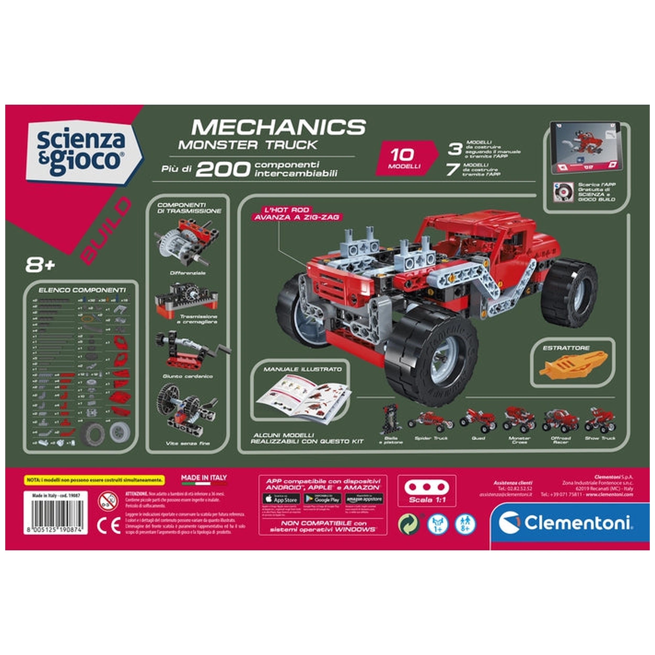 Clementoni Scienza E Gioco Build - Mécanique Construisez 10 Modèles - Ensemble de Construction Monster Truck
