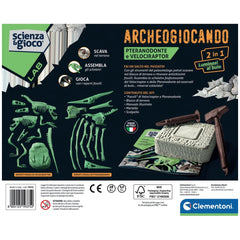 Clementoni Scienza E Gioco Lab - Archeogiocando - 2 En 1 Ptérodactyle Et Vélociraptor Jouets Playsets Lumineux Dans Le Noir