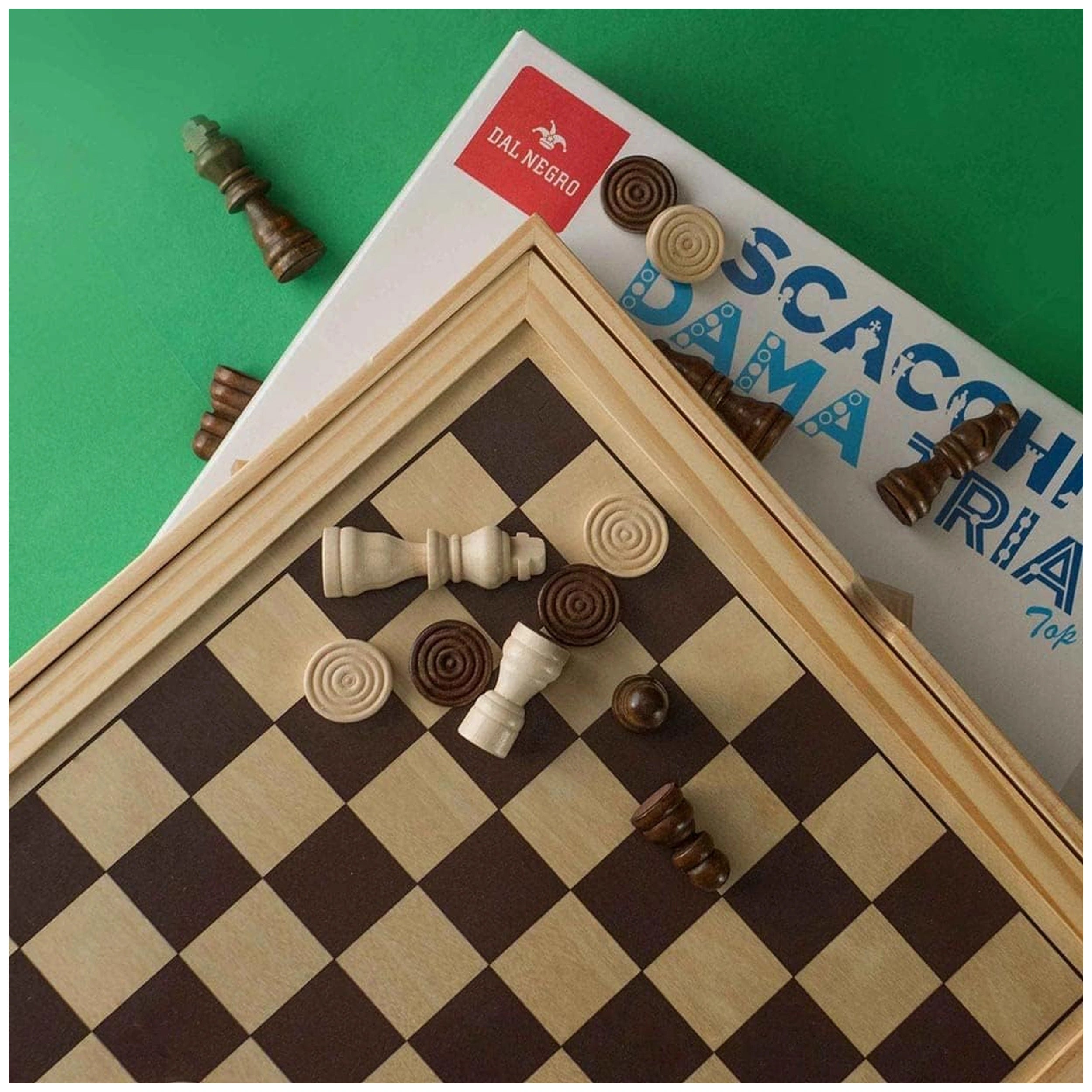 Dal Negro - Tria Chess And Checkers Top Wooden Board Games Set
