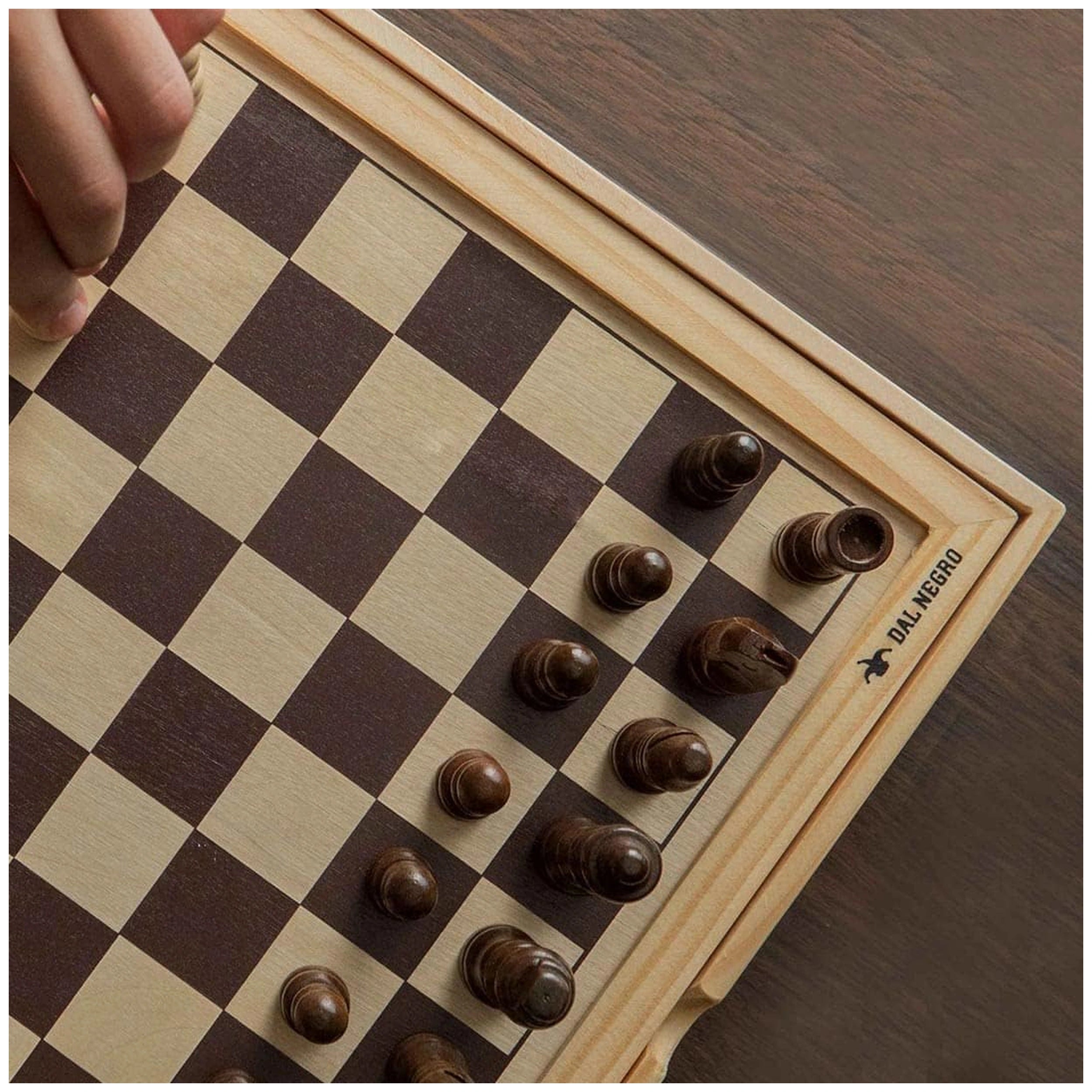 Dal Negro - Tria Chess And Checkers Top Wooden Board Games Set