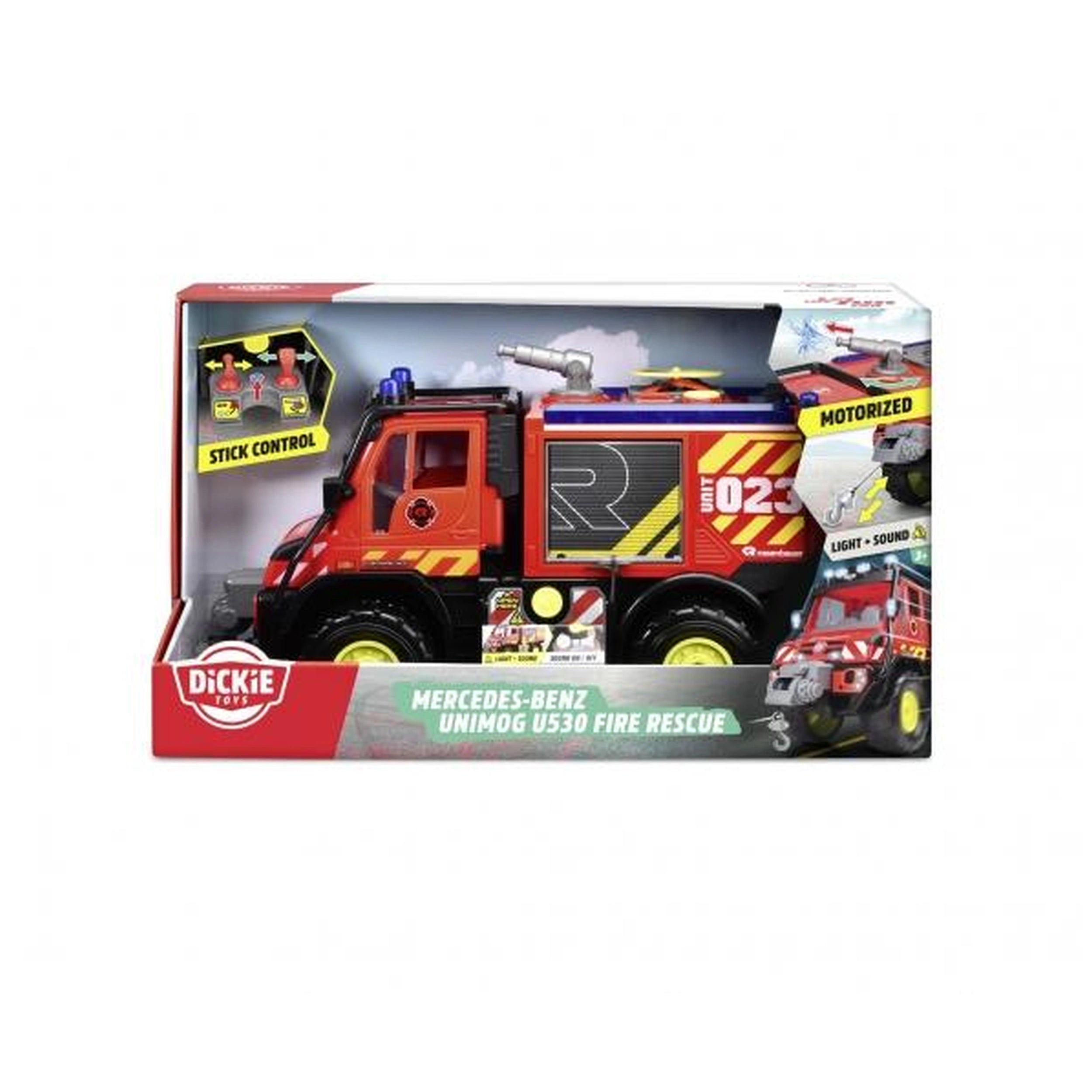 Dickie - Mercedes-Benz Unimog U530 Véhicule de secours incendie avec lumières et sons