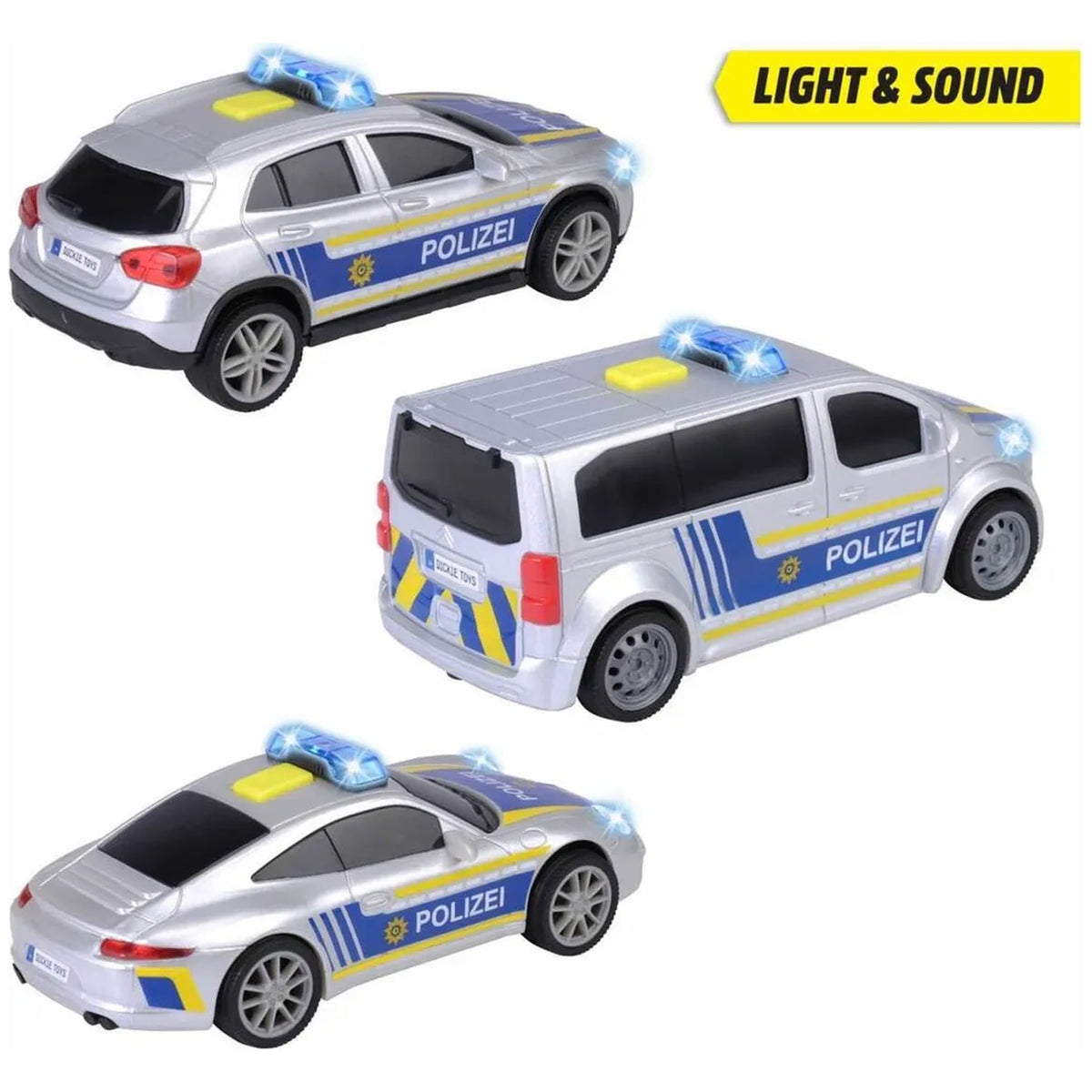 Dickie - Assortiment de Véhicules de Police avec Lumières et Sons