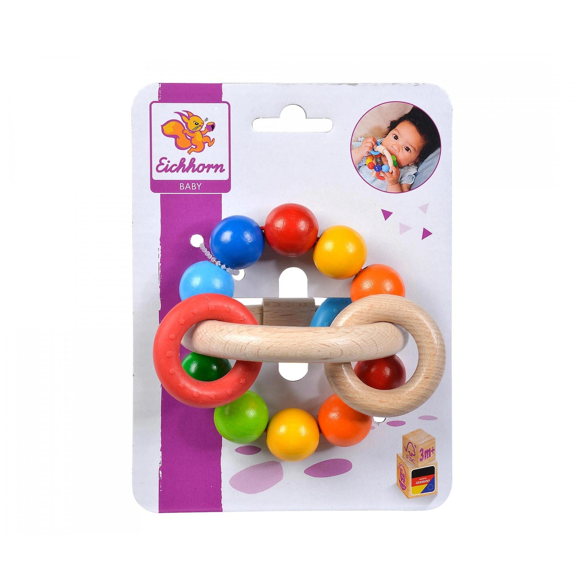 Eichhorn - Anneau de préhension en bois pour bébé 3D - Hochets - Hochets