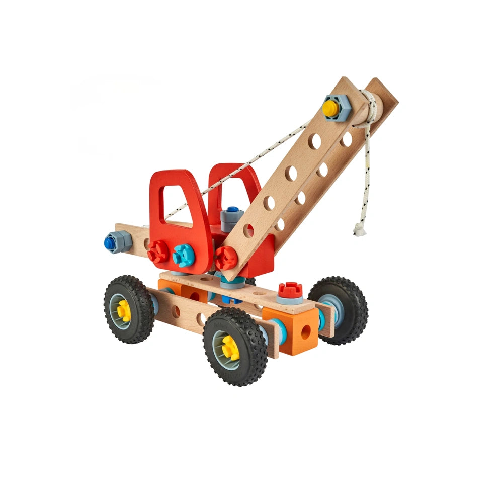 Eichhorn Construct - Crane Truck Construction Set for Kids Ages 3 Years+ - 73-Piece FSC-Certified Wooden Engineering Toy with Functional Mobile Crane Arm and Real Rolling Wheels