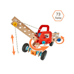Eichhorn Construct - Crane Truck Construction Set for Kids Ages 3 Years+ - 73-Piece FSC-Certified Wooden Engineering Toy with Functional Mobile Crane Arm and Real Rolling Wheels