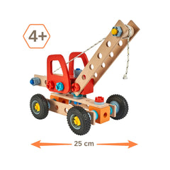 Eichhorn Construct - Crane Truck Construction Set for Kids Ages 3 Years+ - 73-Piece FSC-Certified Wooden Engineering Toy with Functional Mobile Crane Arm and Real Rolling Wheels