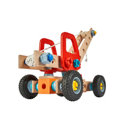 Eichhorn Construct - Crane Truck Construction Set for Kids Ages 3 Years+ - 73-Piece FSC-Certified Wooden Engineering Toy with Functional Mobile Crane Arm and Real Rolling Wheels
