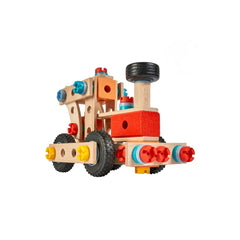 Eichhorn Construct - Locomotive Train Construction Set for Kids Ages 4 Years+ - 93-Piece FSC-Certified Wooden Engineering Toy with Real Rolling Wheels and Steam Chimney
