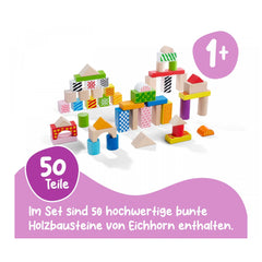 Eichhorn - Blocs en bois dans un seau. 50 pièces. - Jouets de tri et d'empilage