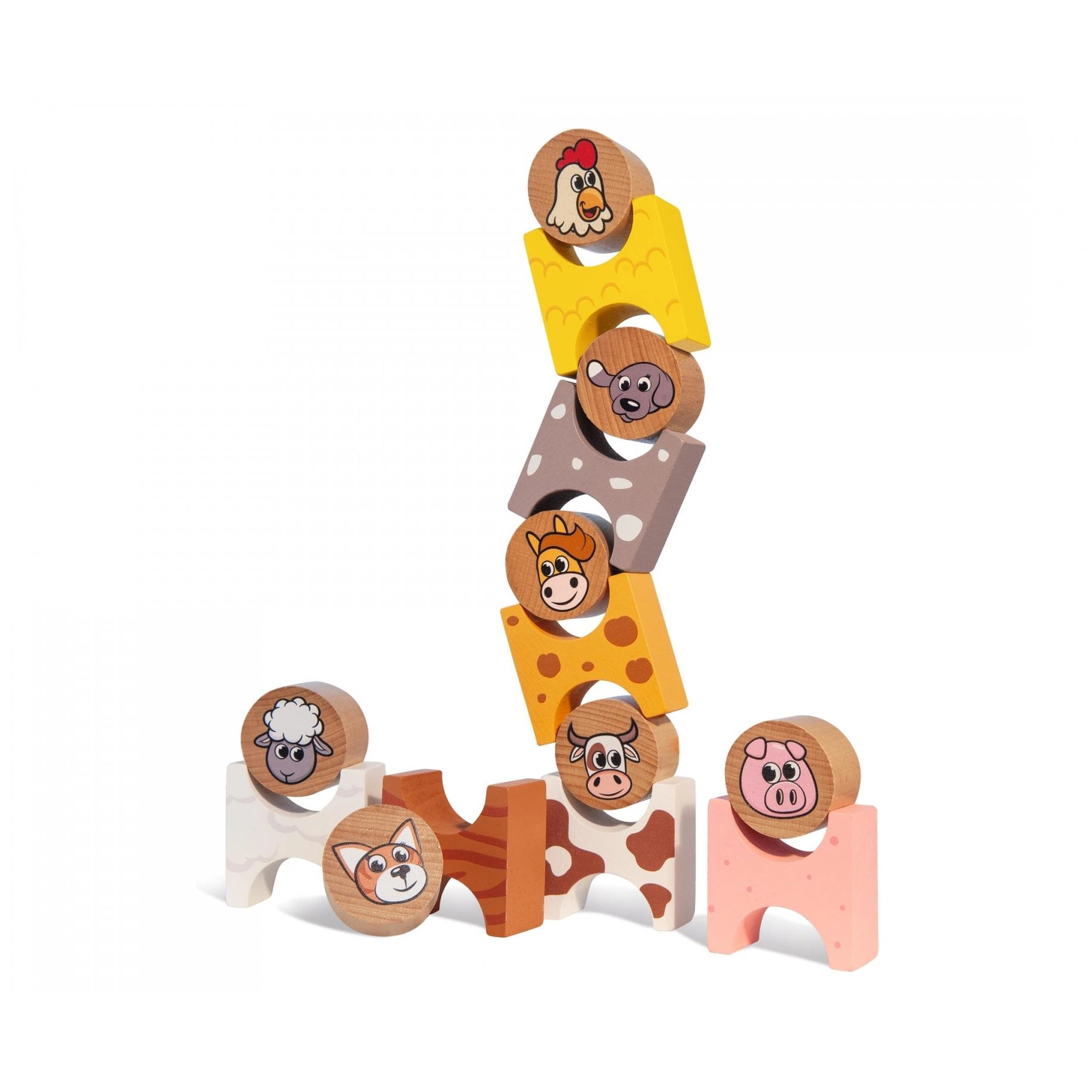 Eichhorn - Wooden Stacking Game Farm Animals -14 Pcs - Sorting & Stacking Toys