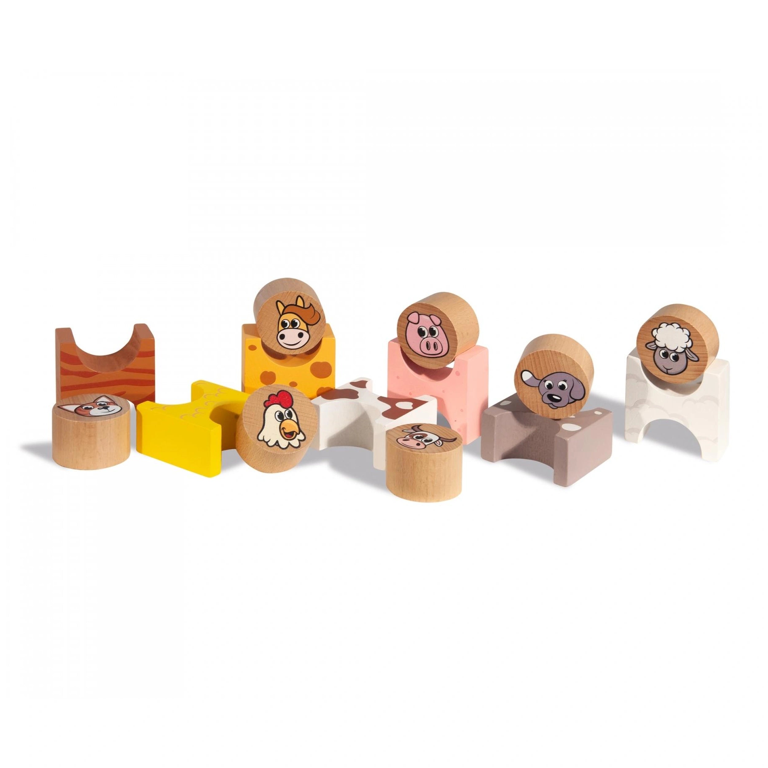 Eichhorn - Wooden Stacking Game Farm Animals -14 Pcs - Sorting & Stacking Toys
