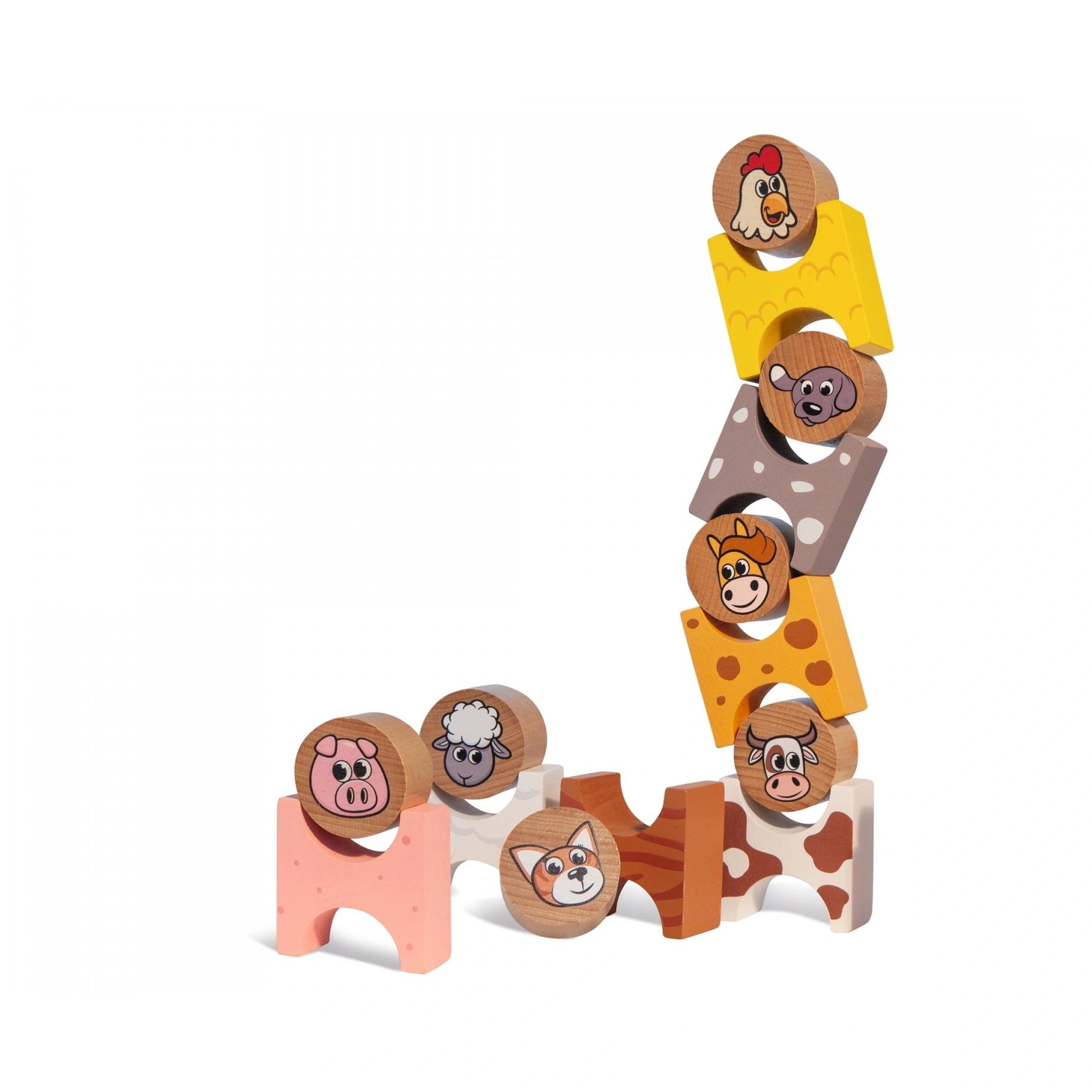 Eichhorn - Wooden Stacking Game Farm Animals -14 Pcs - Sorting & Stacking Toys