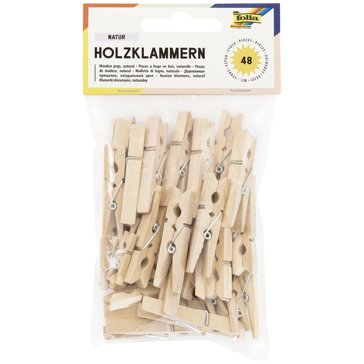 Folia - Wooden Clips Basic 48 Pieces Natural - Arts & Crafts