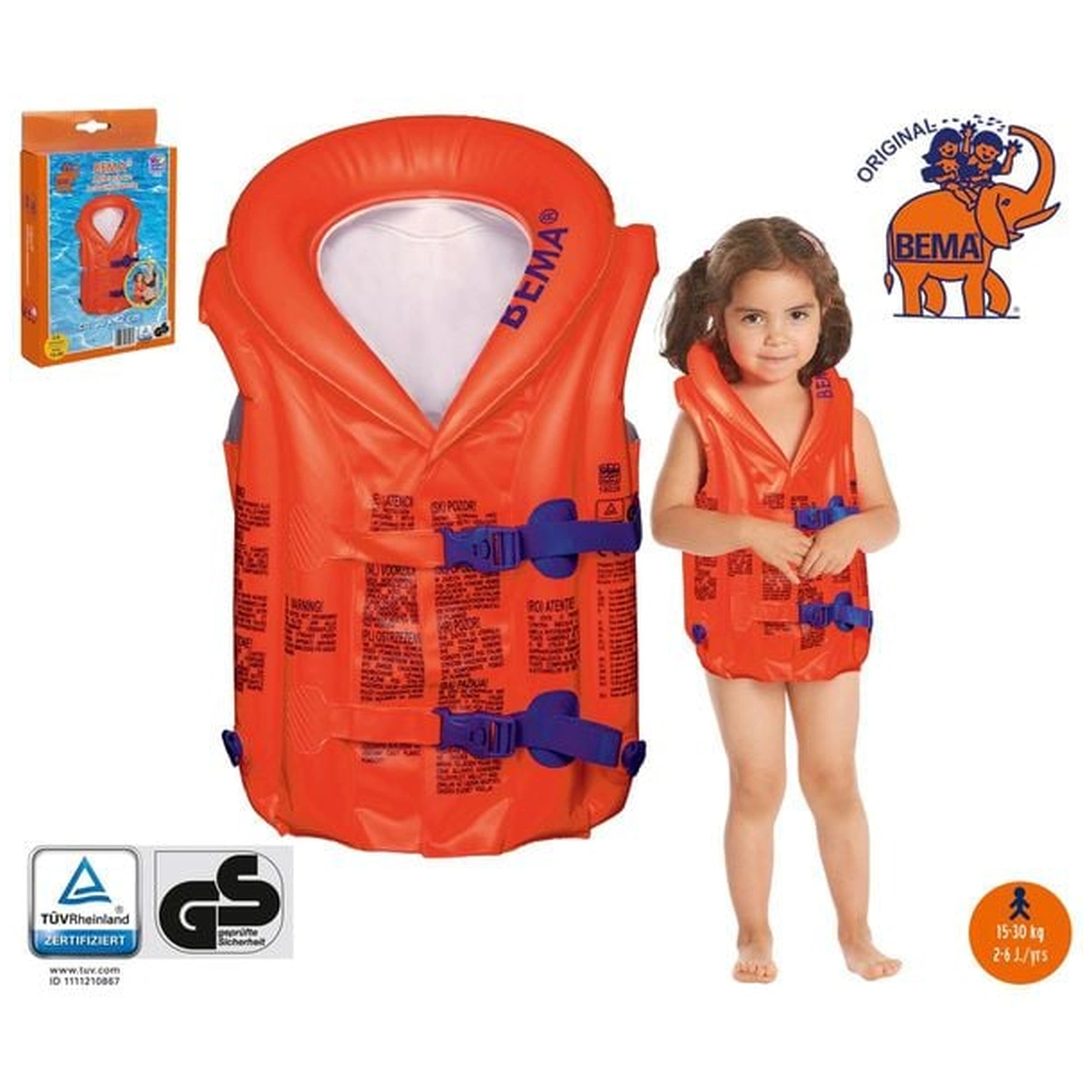 Happy People - Gilet de sauvetage gonflable Bema de 2 à 6 ans 15-30 kg Orange/Bleu 30X42 cm