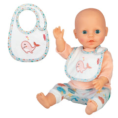 Heless - Dolls - Whale Bobby Doll Bib - Soft Velour - 18M+ - Easy Fastening