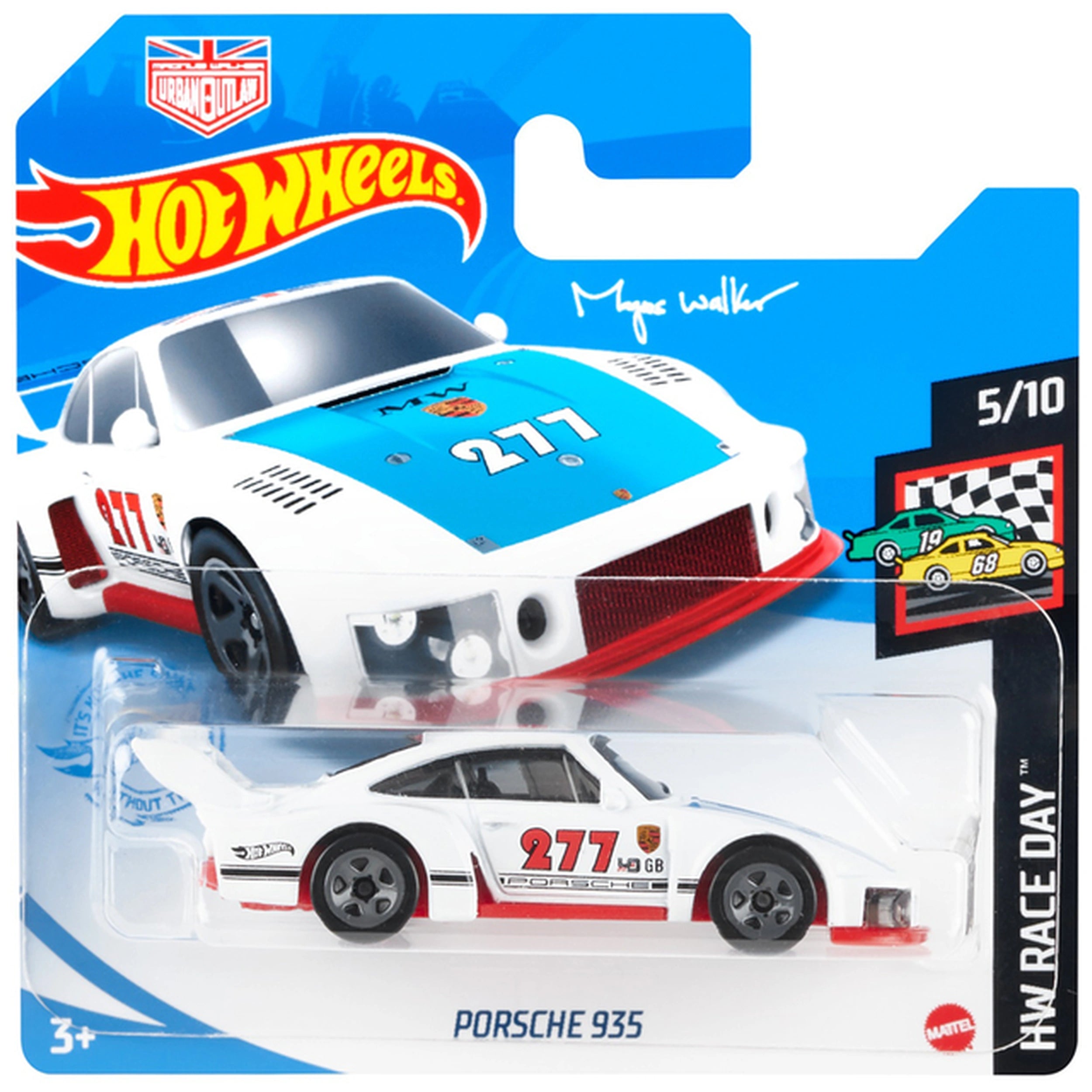 Hot Wheels HW Racing Track Single Vehicle Pack features a glossy white and red Porsche 935 convertible with numbers 11, 19, 6