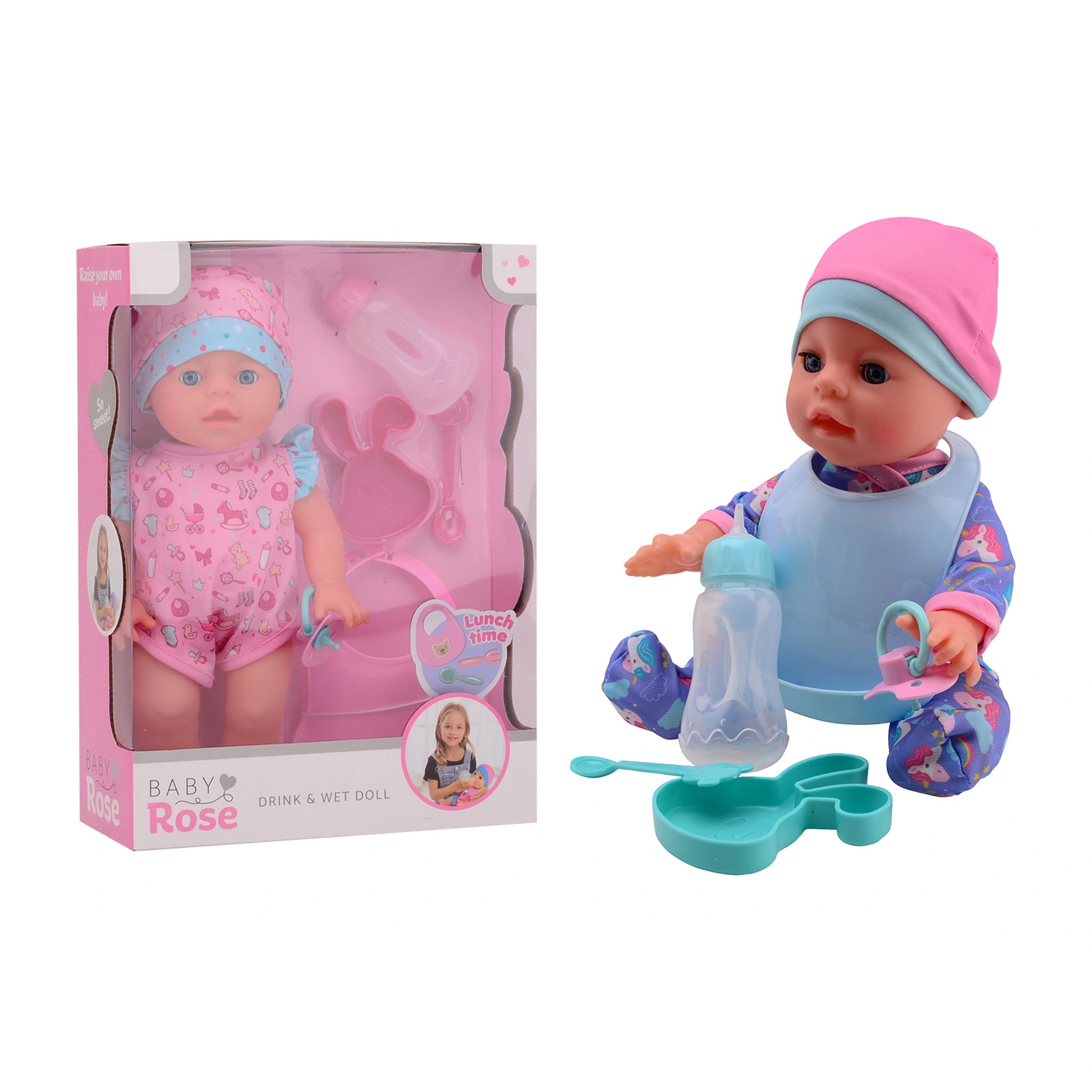 Johntoy - Poupée Bébé Rose qui Boit et Fait Pipi 30Cm - Poupées, Ensembles de Jeu et Figurines