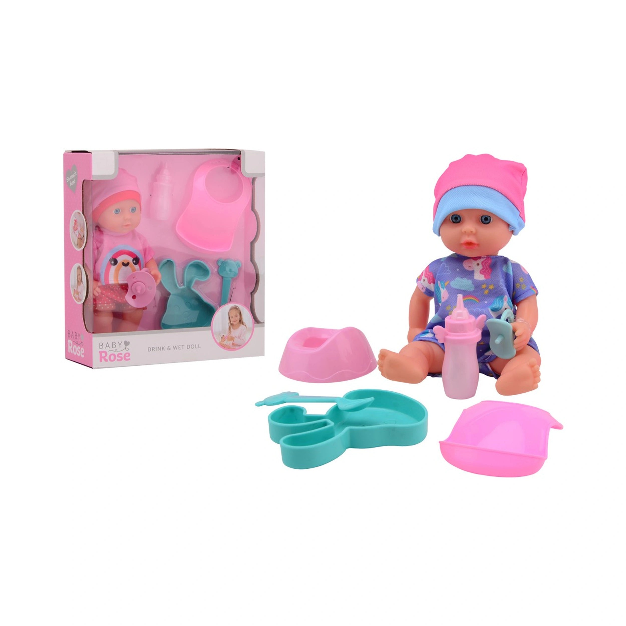 Johntoy - Poupée Bébé Rose qui Boit et Fait Pipi 20Cm - Poupées, Ensembles de Jeu & Figurines
